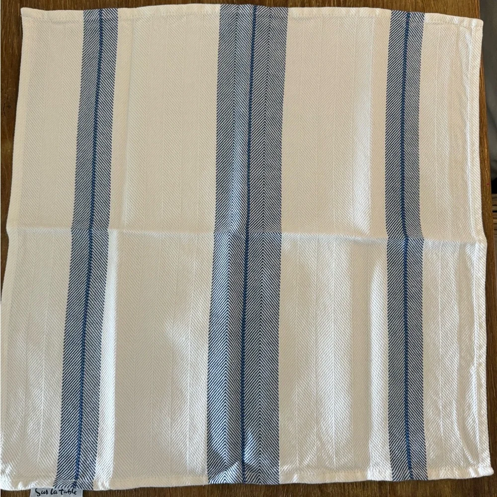 Sur La Table White and Blue Striped napkins. Blue/White. Set of 8